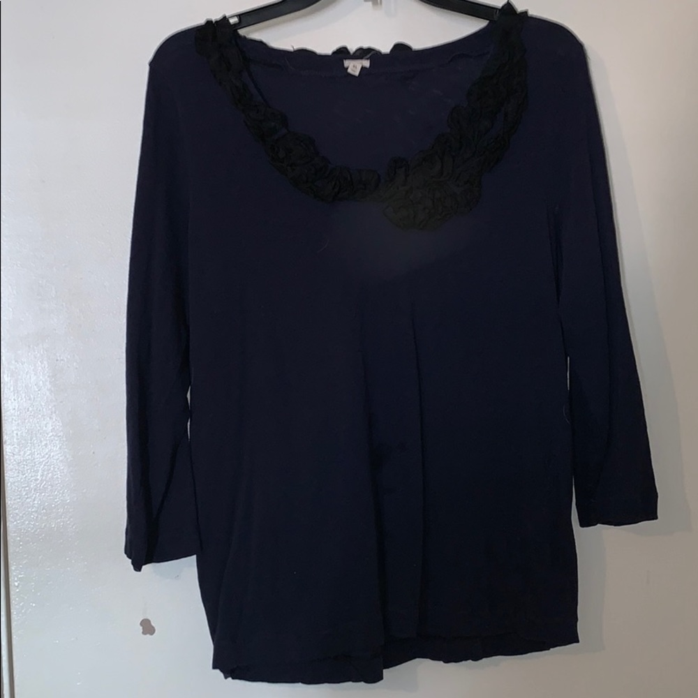 J Crew Dark Blue Blouse with Black Detailing